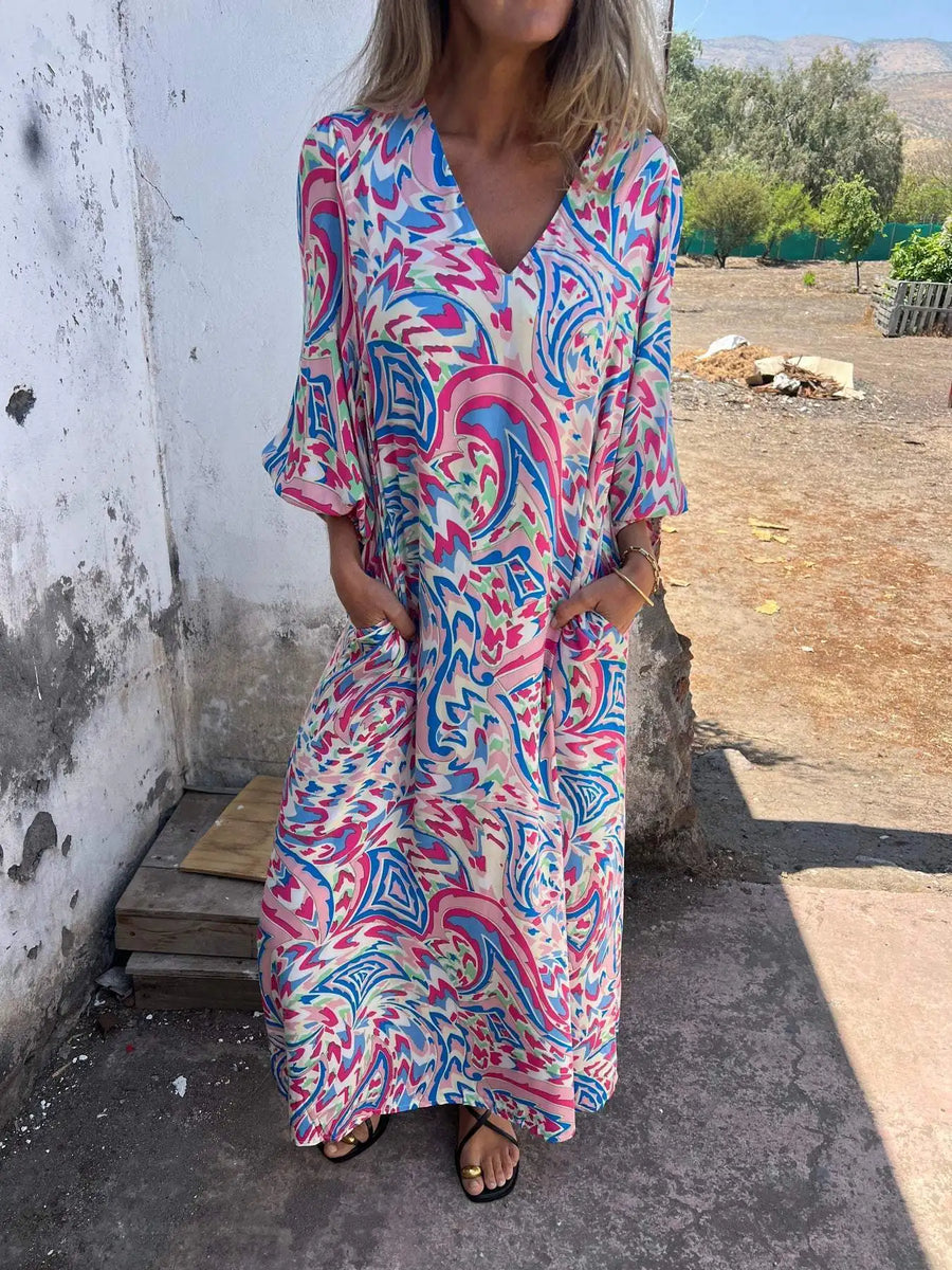 Solstice Bloom Boho Maxikleid mit Taschen