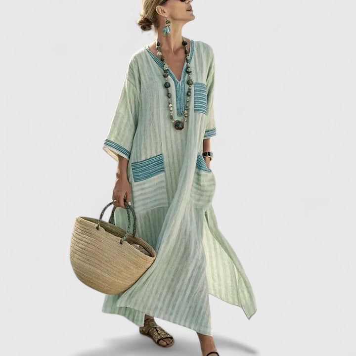 Alina | Damen Boho Taschen Maxi Kleid