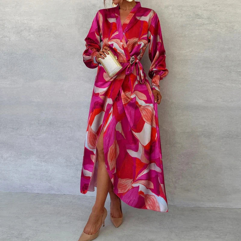 Damen Elegante Wickelkleid Mit Blumenmuster | Maxi