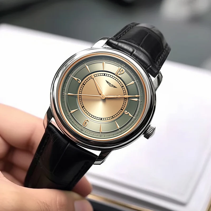 AurexTime – Klassische Lederuhr Mit Zweifarbigem Goldenem Zifferblatt