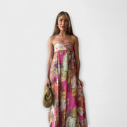Elegantes Retro Strapless Faltenmaxikleid