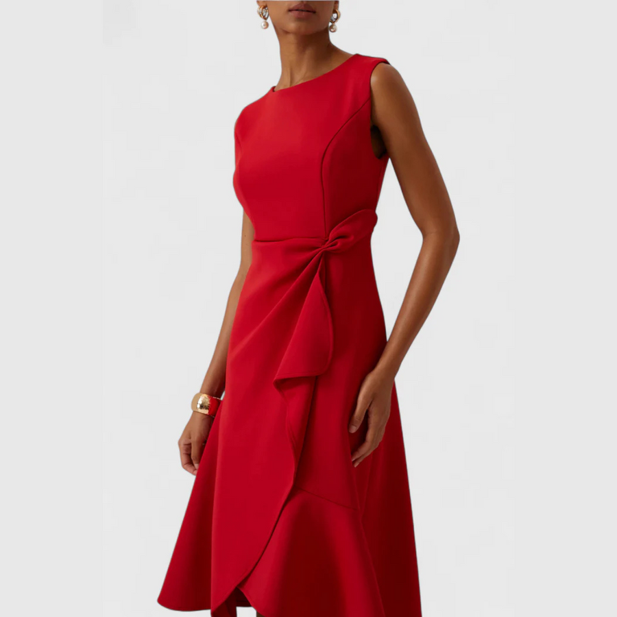 Ärmelloses Midikleid für Damen mit drapiertem, asymmetrischem Saum