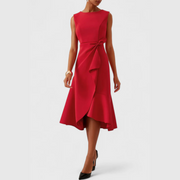 Ärmelloses Midikleid für Damen mit drapiertem, asymmetrischem Saum