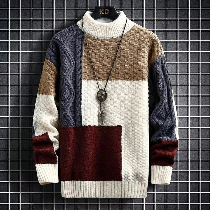 Levi | Farbblockierter Kabelstrick-Turtleneck
