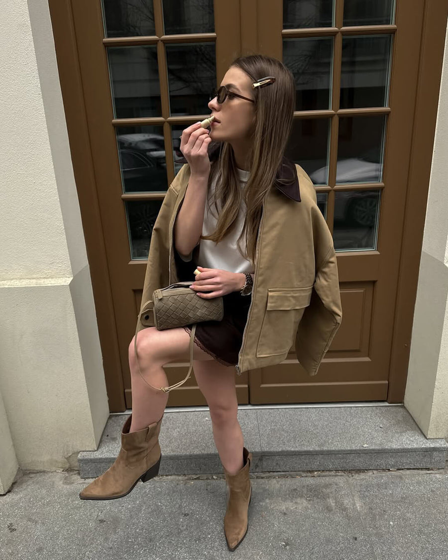 Jessica Geflochtene Wildledertasche