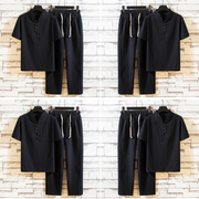 Jordano – herren-kurzarm-t-shirt und knöchellange hose aus baumwolle und leinen