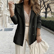 Damen Blazer Strickjacke – Elegante, Doppelt Geknöpfte Strickjacke in Schwarz, Beige und Gold – Stilvoller Blazer für Business und Freizeit
