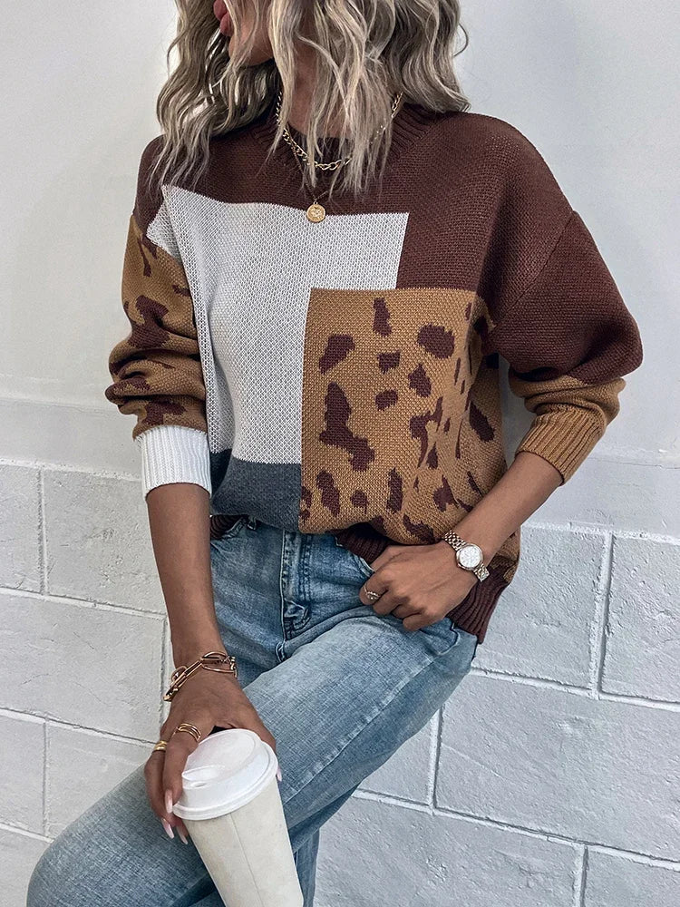 Irmgard – Veraltet Pullover Mit Leopardenmuster Patchwork