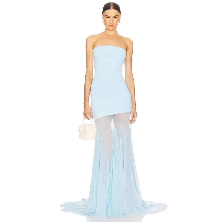 Schulterfreies Maxikleid mit Tüllrock und figurbetontem Schnitt für Damen