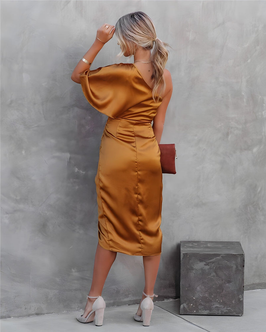 Damen Kleid Satinkleid Asymmetrisch Ärmellos Für Sommer