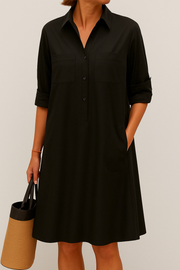 Sabine-  Elegantes Langarmkleid Mit Tasche