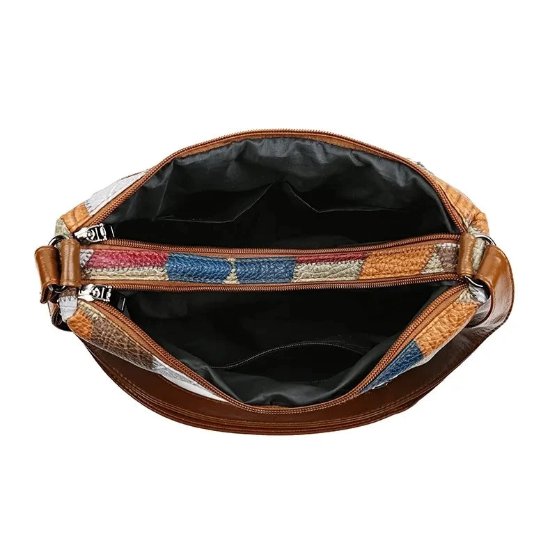 Vintage Straw Tote Strandtasche – Große Handgewebte Tasche mit Vegan-Leder