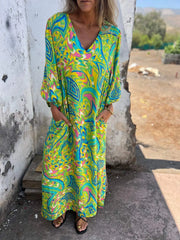 Solstice Bloom Boho Maxikleid mit Taschen