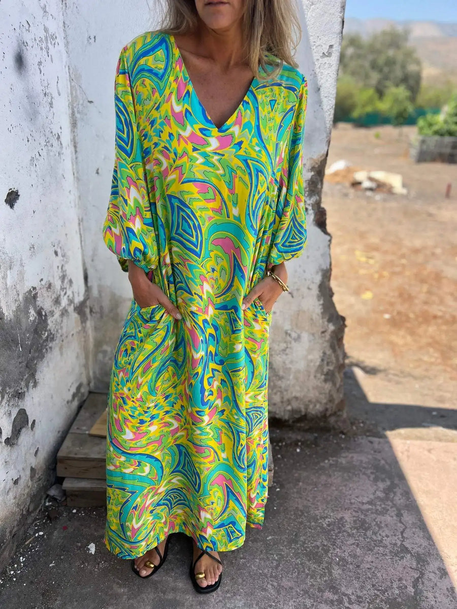 Solstice Bloom Boho Maxikleid mit Taschen
