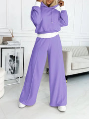 Damen Top Und Weitbein-Hosen-Set | Mit Kapuze