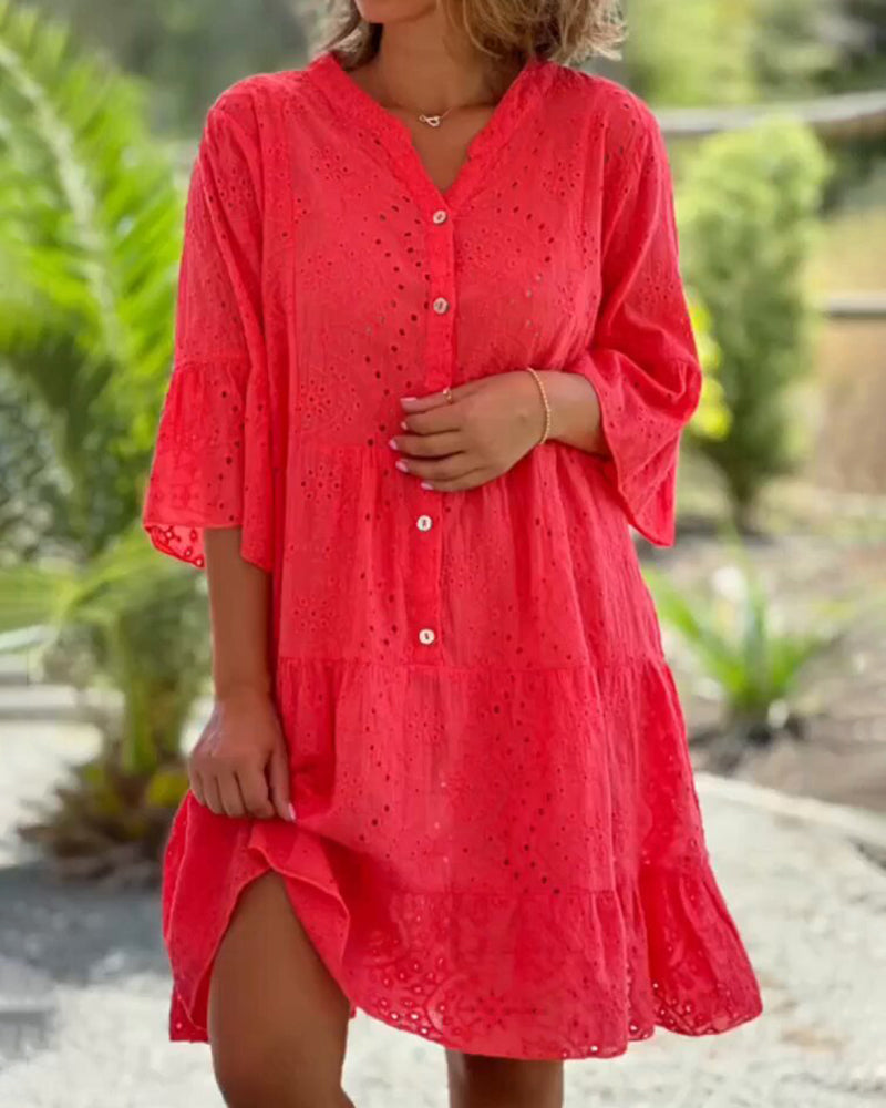 Khloe - A-Linien-Kleid mit Knopfleiste vorne für Damen | Kleid im sommerlich luftigen Look