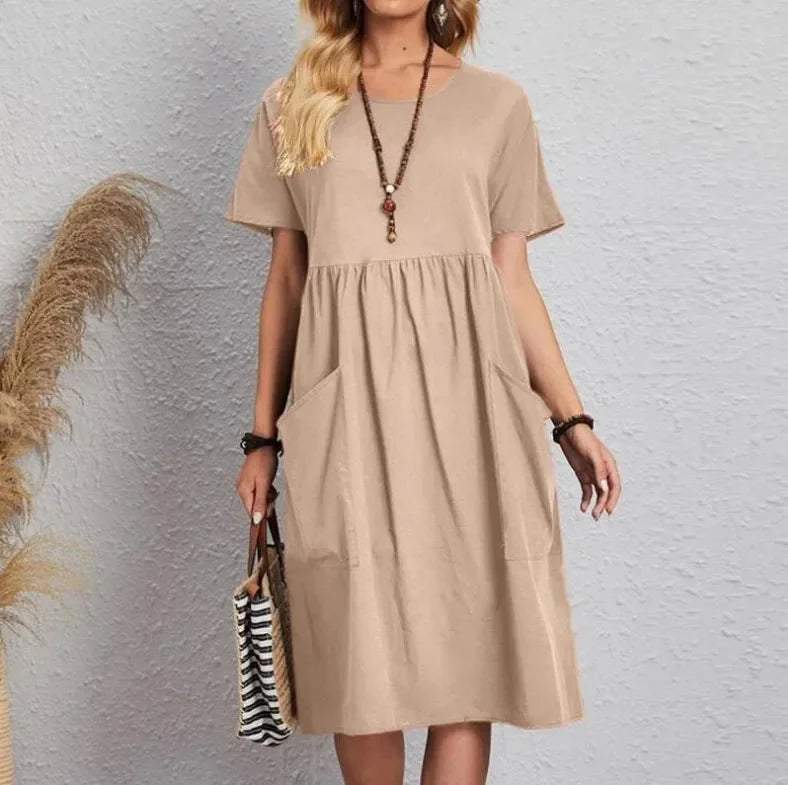 Mira | Marineblaues Midi-Kleid mit kurzen Ärmeln" 

Rewritten: "Mira | Midi-Kleid in Marineblau mit kurzen Ärmeln