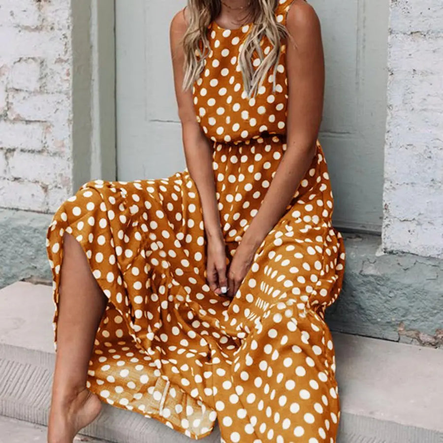 Kapri gepunktetes Maxikleid