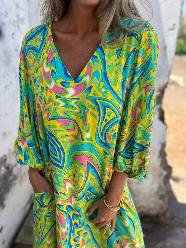 Solstice Bloom Boho Maxikleid mit Taschen