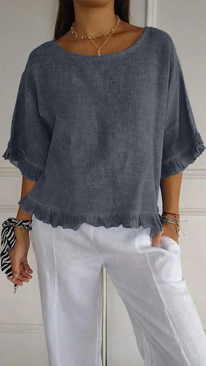 Patsy - Rundhalsbluse Aus Leinen
