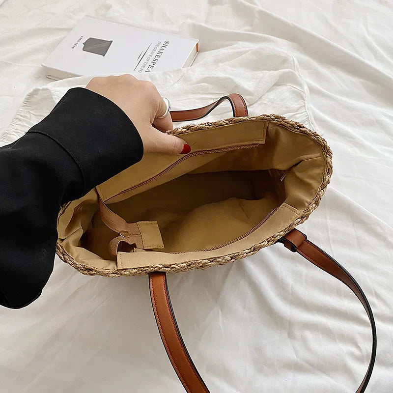 Luxus Strohtasche Damen – Handgefertigte Schultertasche Sommer 2025