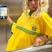 Oversized Damen T-Shirt im Retro-Football-Stil mit sportlichen Details