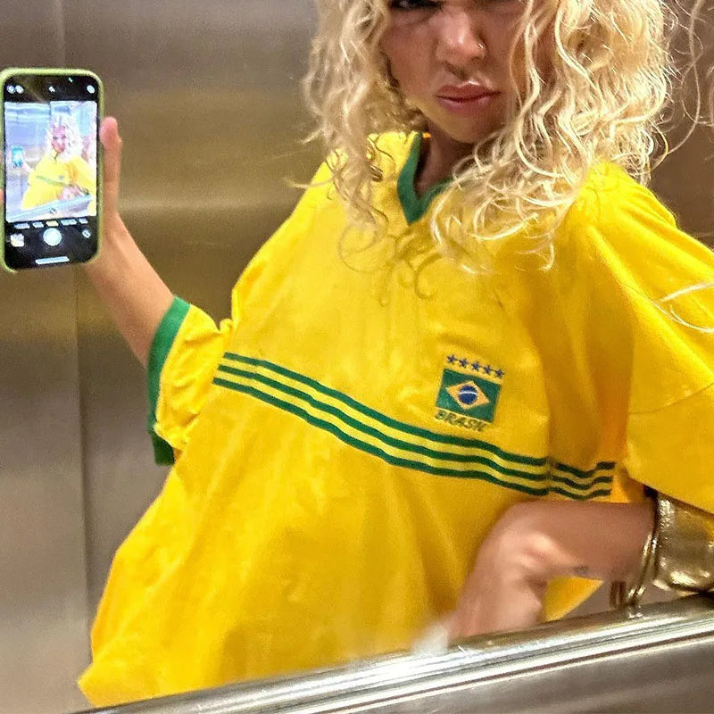 Oversized Damen T-Shirt im Retro-Football-Stil mit sportlichen Details