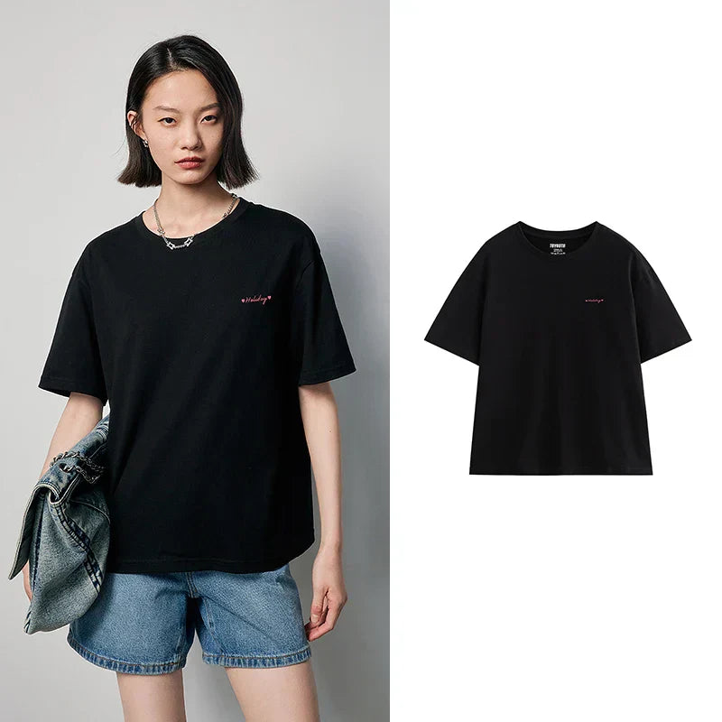 Warmes | Schwarz T-Shirt Kleid mit 'was?' Druck für dich