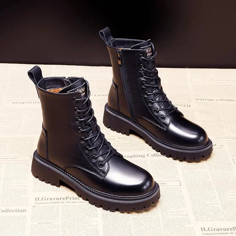 Gefütterte Damen-Winterstiefel aus schwarzem Leder für ultimativen Komfort und Wärme