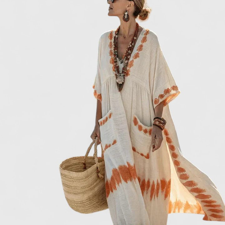 Alina | Damen Boho Taschen Maxi Kleid