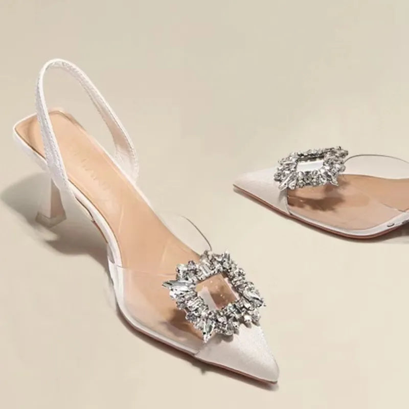 Heidi-Mode | Frühling und Herbst Mode Sexy Bankett Bequem Kristall Transparent Einfarbig Spitze Frauen Hohe Schuhe