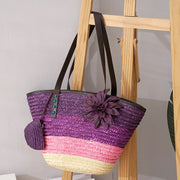 Große Strohtasche Damen – Handgefertigte Strandtasche mit Vegan-Leder-Trägern
