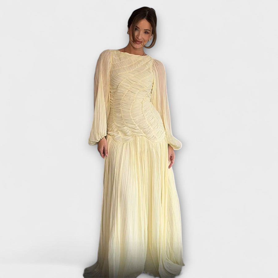 Elegantes Plissiertes Langarmkleid