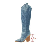 Damen Winter Cowboy Kniehohe Stiefel | Blau