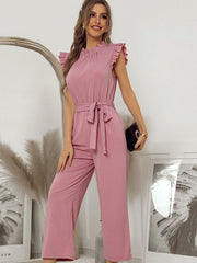 Damen Jumpsuit Rüschen Mit Gürtel Eleganter Stil