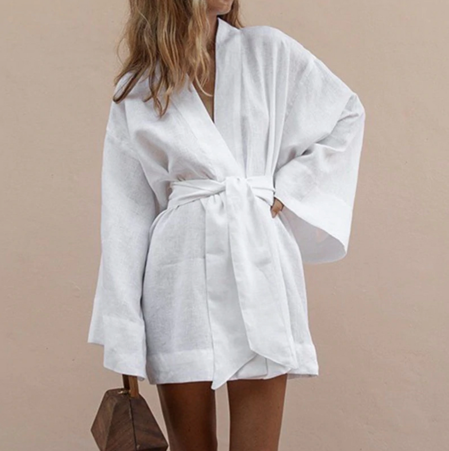 Damen Kimono aus Satin mit Gürtel und lockerer Passform für Frühling und Sommer