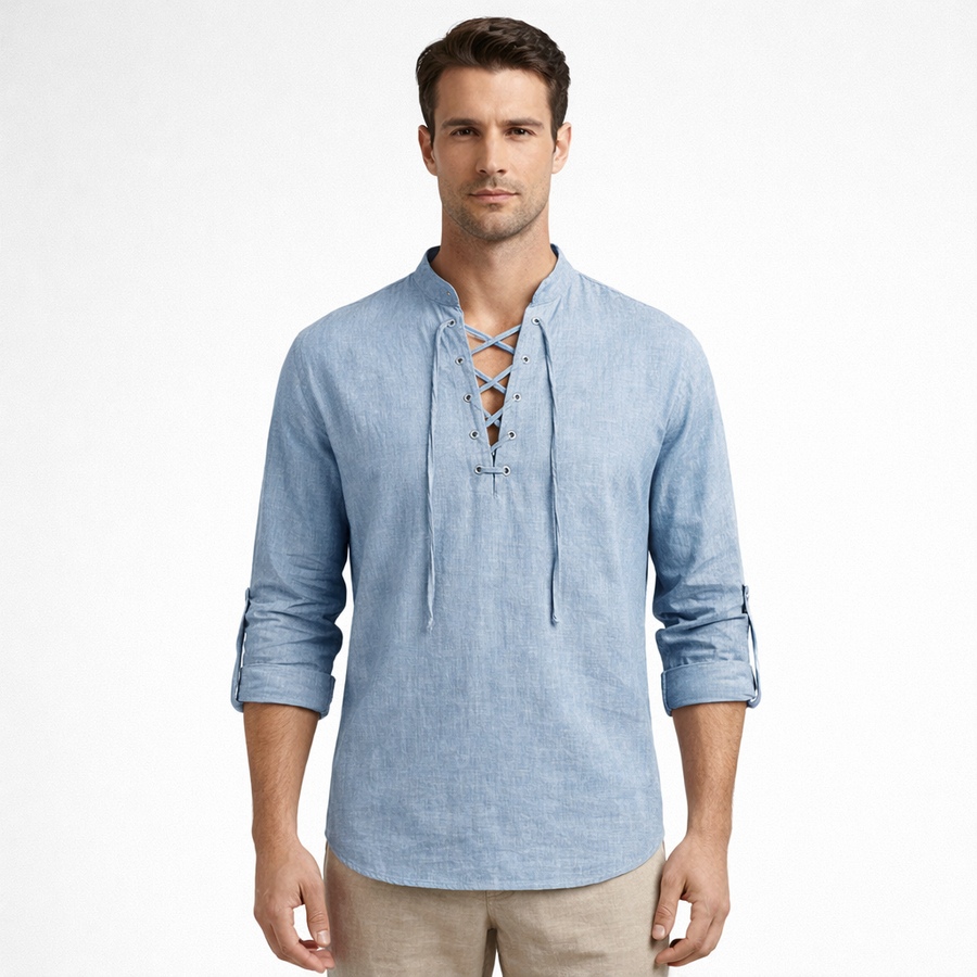 Camicia con lacci e scollo a V da uomo | Camicia estiva da uomo