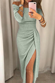 Schulterfreies Abendkleid mit Schlitz | Elegantes Ballkleid