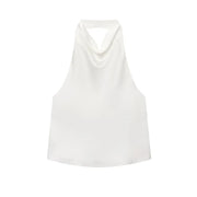 Top halter in satin nero | Top da spiaggia per donna