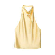 Top halter in satin nero | Top da spiaggia per donna