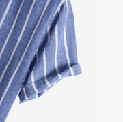 Thomas | Blau gestreiftes Herren Sommer Henley Leinenhemd