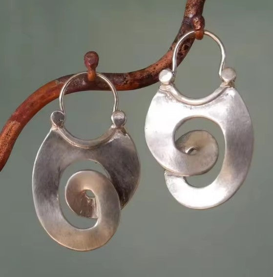 Vintage Spiral Hängerohrringe aus Silber