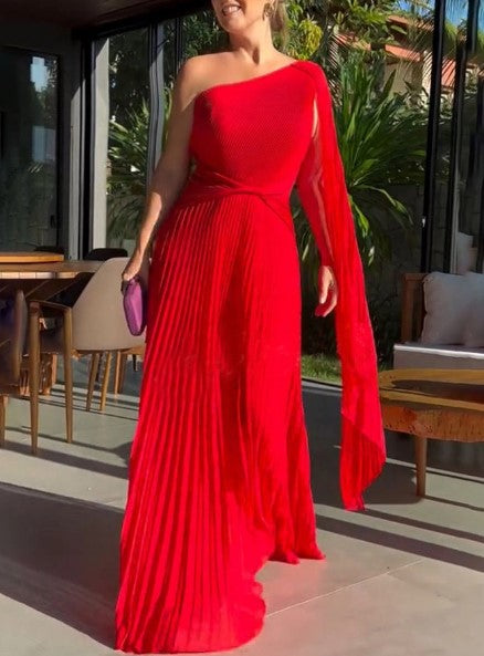 Dalila | Schulterfreies Plissiertes Maxikleid
