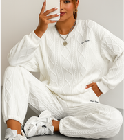 Damen Zweiteiler aus Strukturstoff – Langarm-Sweatshirt & Jogginghose – Lässig & Bequem