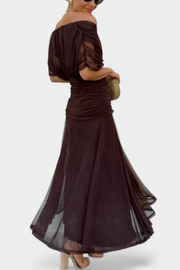 Elfriede | Damen Off-Shoulder Gerafftes Maxi Kleid