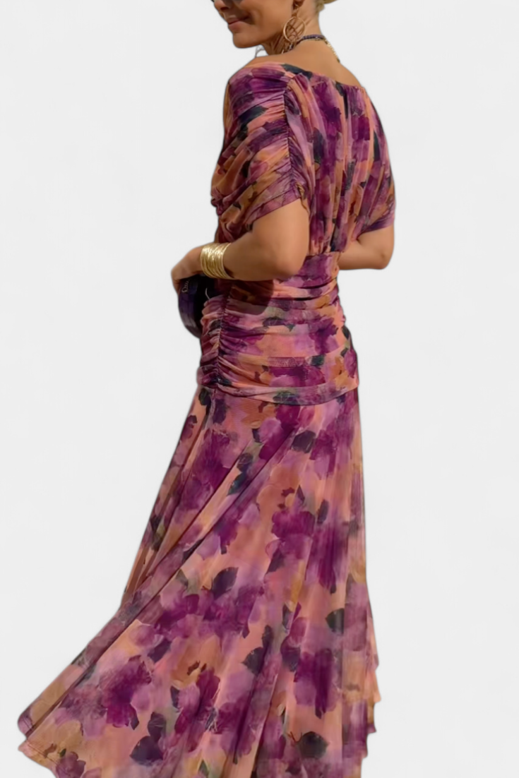 Elfriede | Damen Off-Shoulder Gerafftes Maxi Kleid