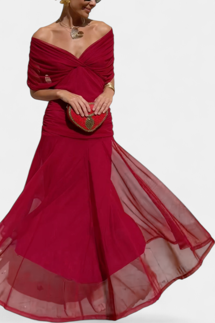 Rawan – Maxikleid Aus Chiffon Mit Schulterfreiem Ausschnitt