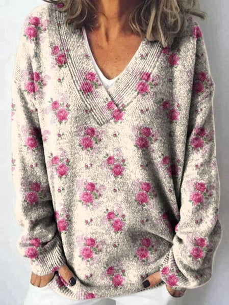 Nele™ | Knoopweste mit sich wiederholendem Muster von französischen Rosen in Aquarell