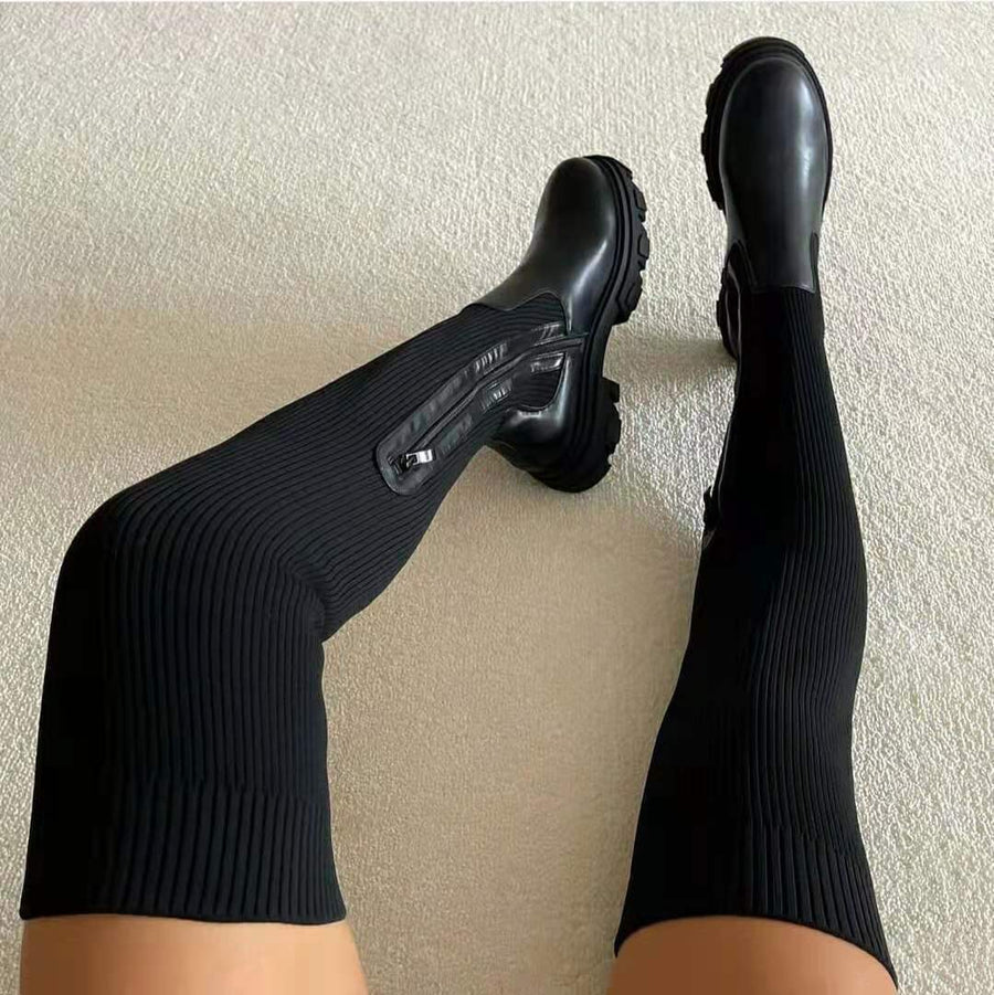 Annika | Damen Gerippte Stiefel mit klobiger Sohle