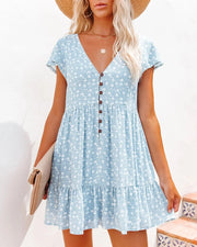 Damen Sommerkleid mit Blumenmuster und kurzen Ärmeln
